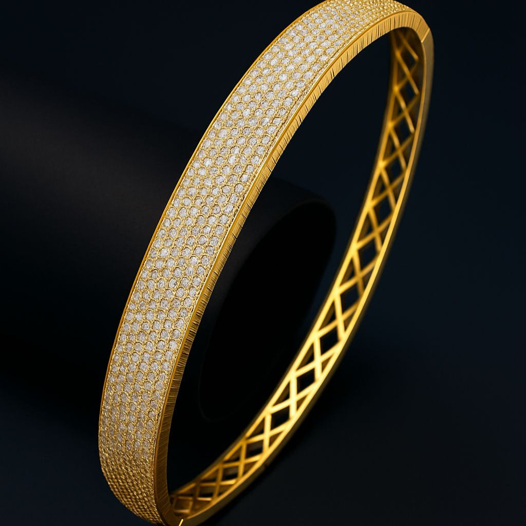 Gold variant of Marcellina Kada on black background – GJ plated CZ bracelet