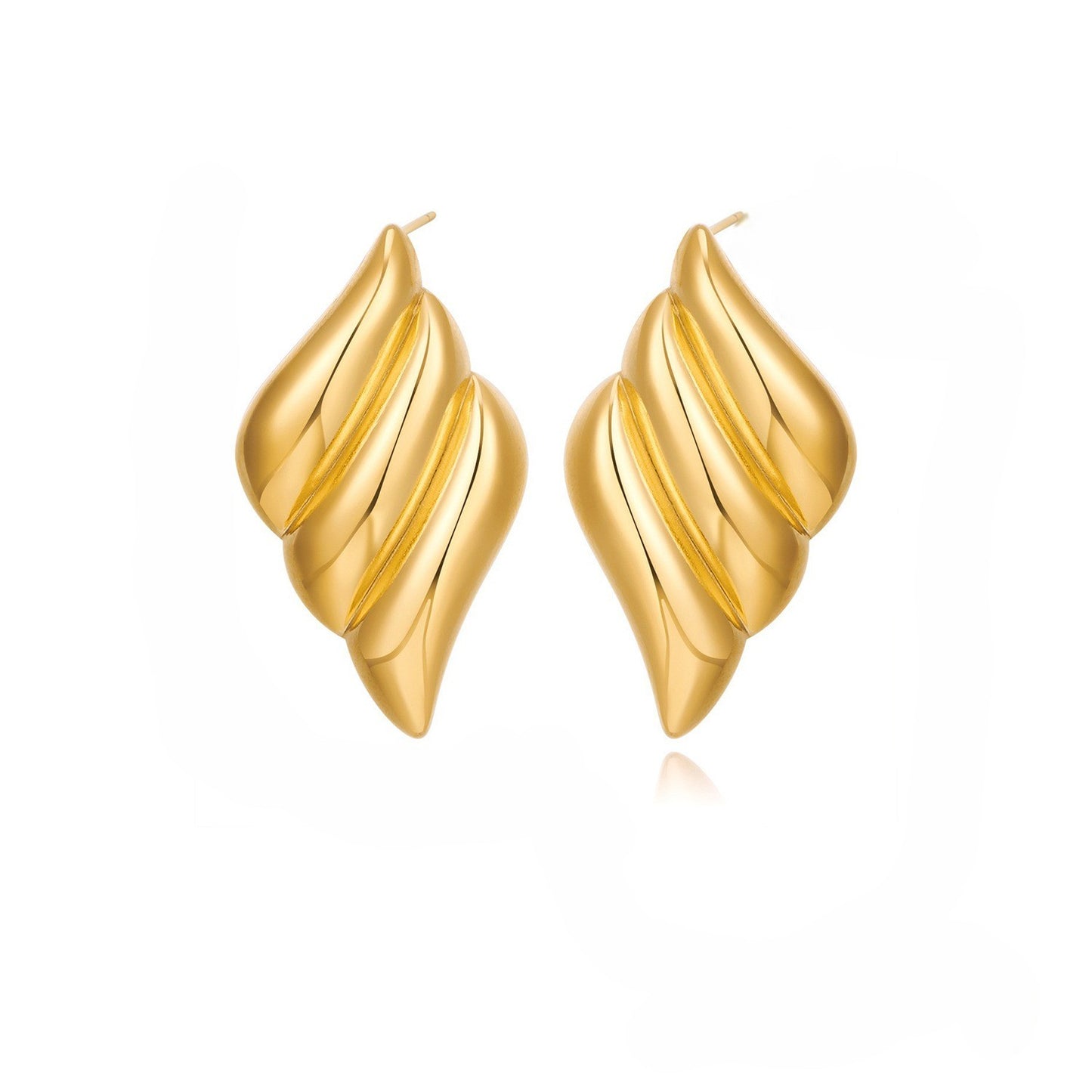 Gold leaf-shaped earring on white background | Lavish Jewels
