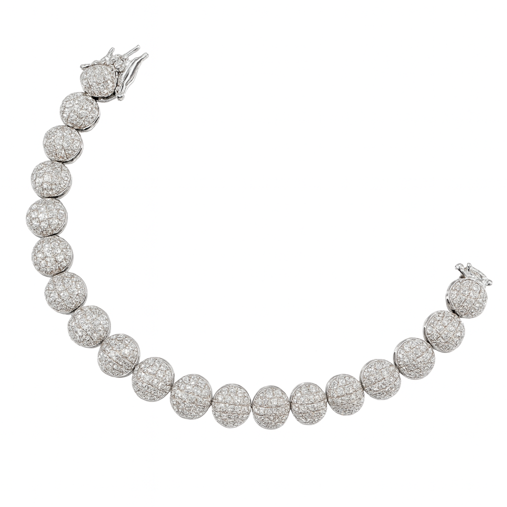 White CZ charm bracelet in silver finish with round American diamond-style stones, lightweight and elegant for festive or everyday wear.