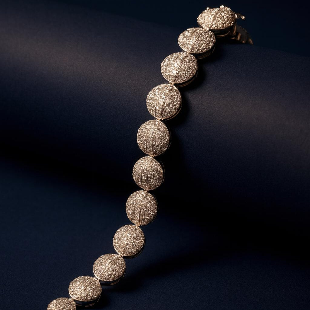 White CZ charm bracelet in silver finish with round American diamond-style stones, lightweight and elegant for festive or everyday wear.