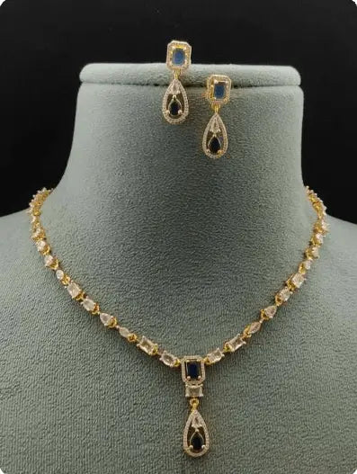 Aria Finezza – Delicate Blue CZ Necklace Set - LAVISH JEWELSAria Finezza – Delicate Blue CZ Necklace Set in GJ Gold Plating