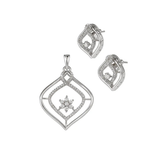 Beautiful CZ White Pendant Set – Rhodium - Plated Brass with Sparkling Cubic Zirconia - LAVISH JEWELSPendant Sets