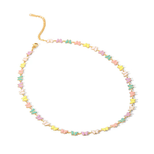 Butterfly Choker Necklace – 18K PVD Gold Plated Stainless Steel with Colourful Enamel LAVISH JEWELS