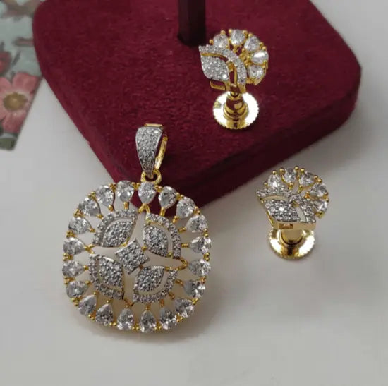 GLITTERING CZ Pendant Set Golden – Elegant Brass Jewellery with Gold Plating - LAVISH JEWELSPendant Sets