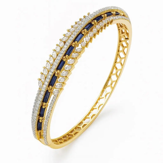 Lux Gold– Delicate AD Kada - LAVISH JEWELSLux – Delicate AD Kada | GJ Plated Blue & CZ Kada Bracelet for Women