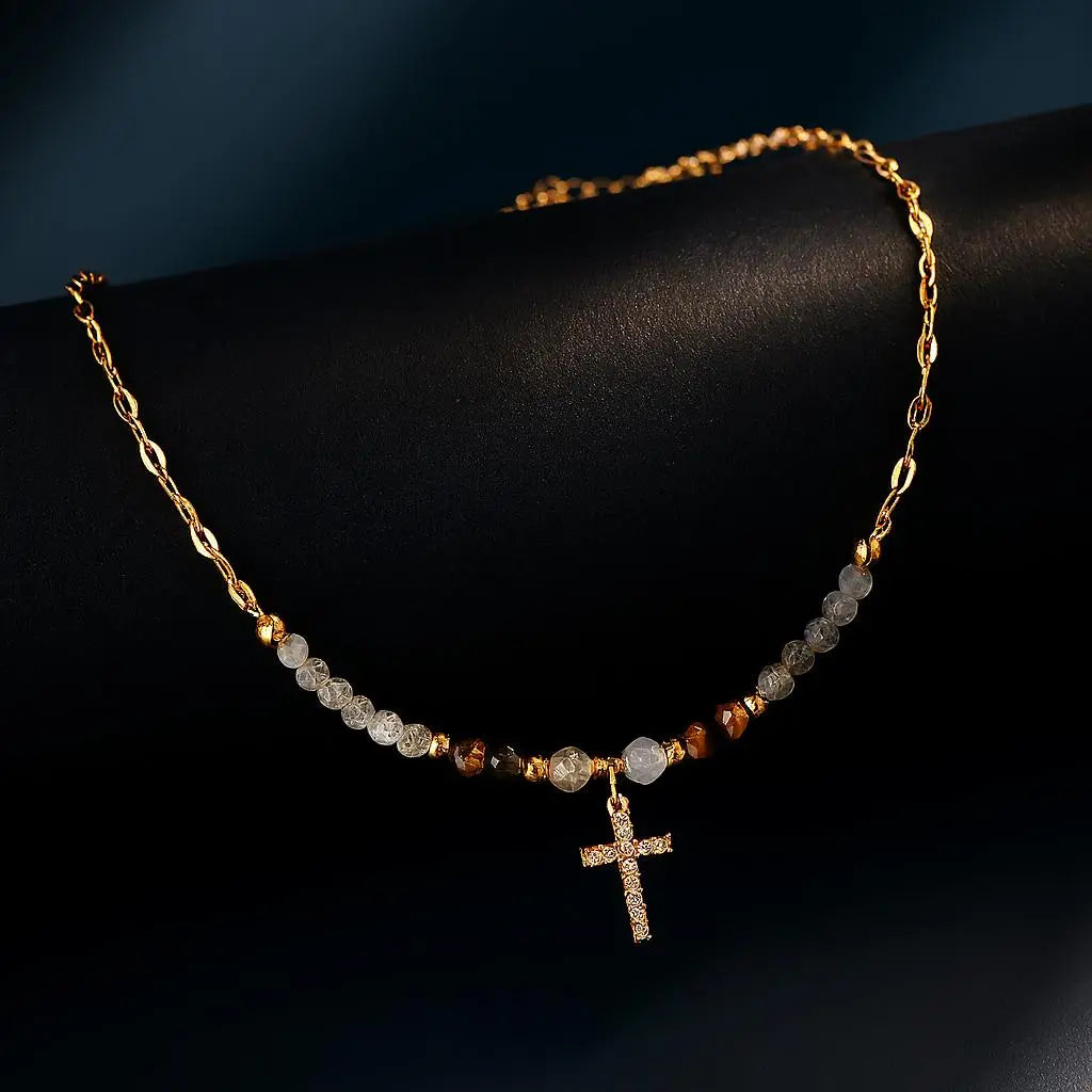 Lyric Gold Necklace – Gemstone Cross Pendant LAVISH JEWELS