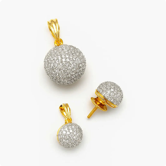 Micro Setting AD Pendant Golden Set – Gold - Plated Brass Jewellery with Matching Earrings - LAVISH JEWELSPendant Sets