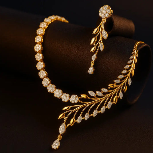 Stella Forte AD Necklace Set - LAVISH JEWELSStella Forte AD Necklace Set – Golden White Plated, Lightweight & Elegant | Lavish Jewels