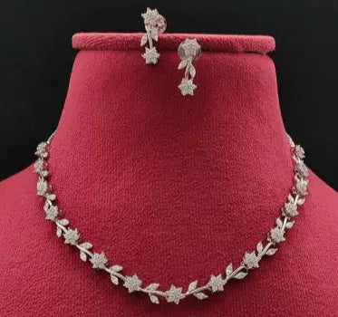 Venezia Shine – Elegant CZ Floral Necklace Set in White Plating - LAVISH JEWELSMeta Title: Venezia Shine – White CZ Floral Necklace Set | Lavish Jewels