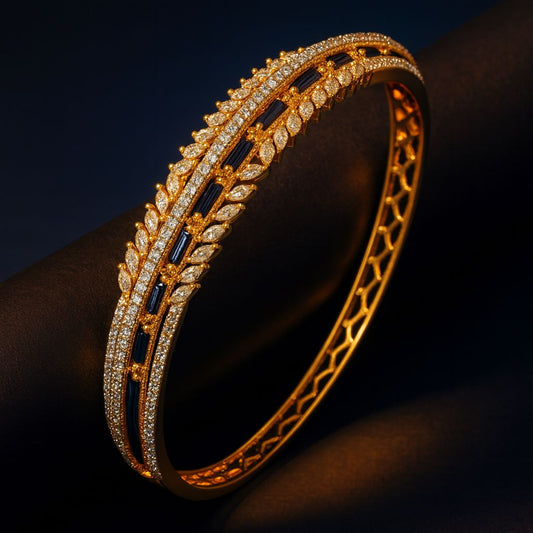 Editorial shot of Lux kada on black roll – glowing golden finish with blue accents