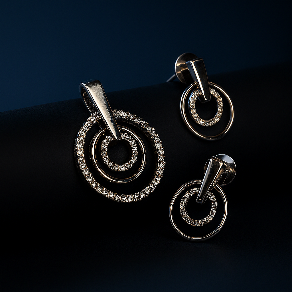 Elegant CZ pendant and earrings displayed on a jewellery display stand (no chain included)