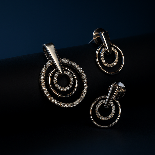 Elegant CZ pendant and earrings displayed on a jewellery display stand (no chain included)