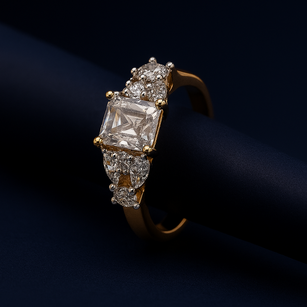  Editorial close-up of Dolce Nodo ring on dark cylindrical surface with dramatic lighting