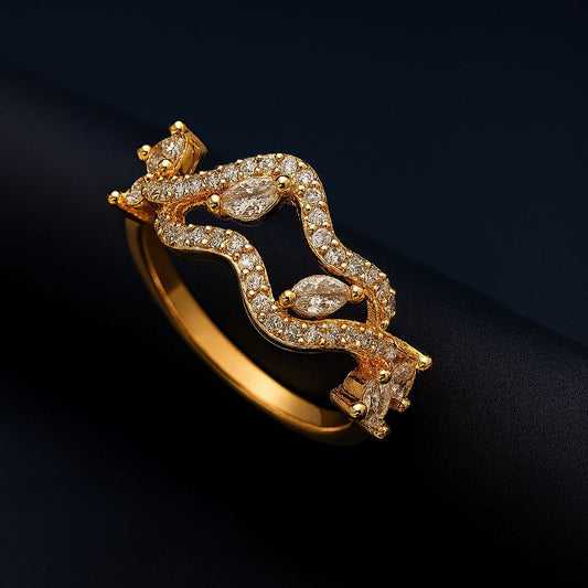 Close-up of Sogno Marino ring on black cylindrical surface under soft light