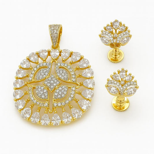 GLITTERING CZ Pendant Set Golden close-up on white background – no chain included
