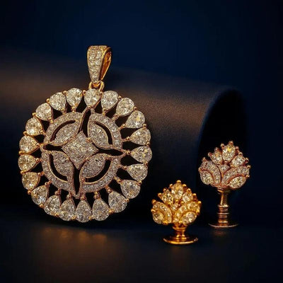 Gold pendant with intricate design on a dark background- LAVISH JEWELS