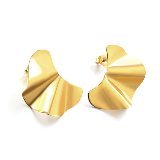 MUSE Arc Gold Stud Earrings – sculptural folded design in 18K PVD gold plated stainless steel on white background