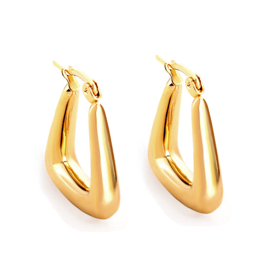 WISP Hoop Droplets Gold Earrings – teardrop-inspired design in 18K PVD gold plated stainless steel on white background