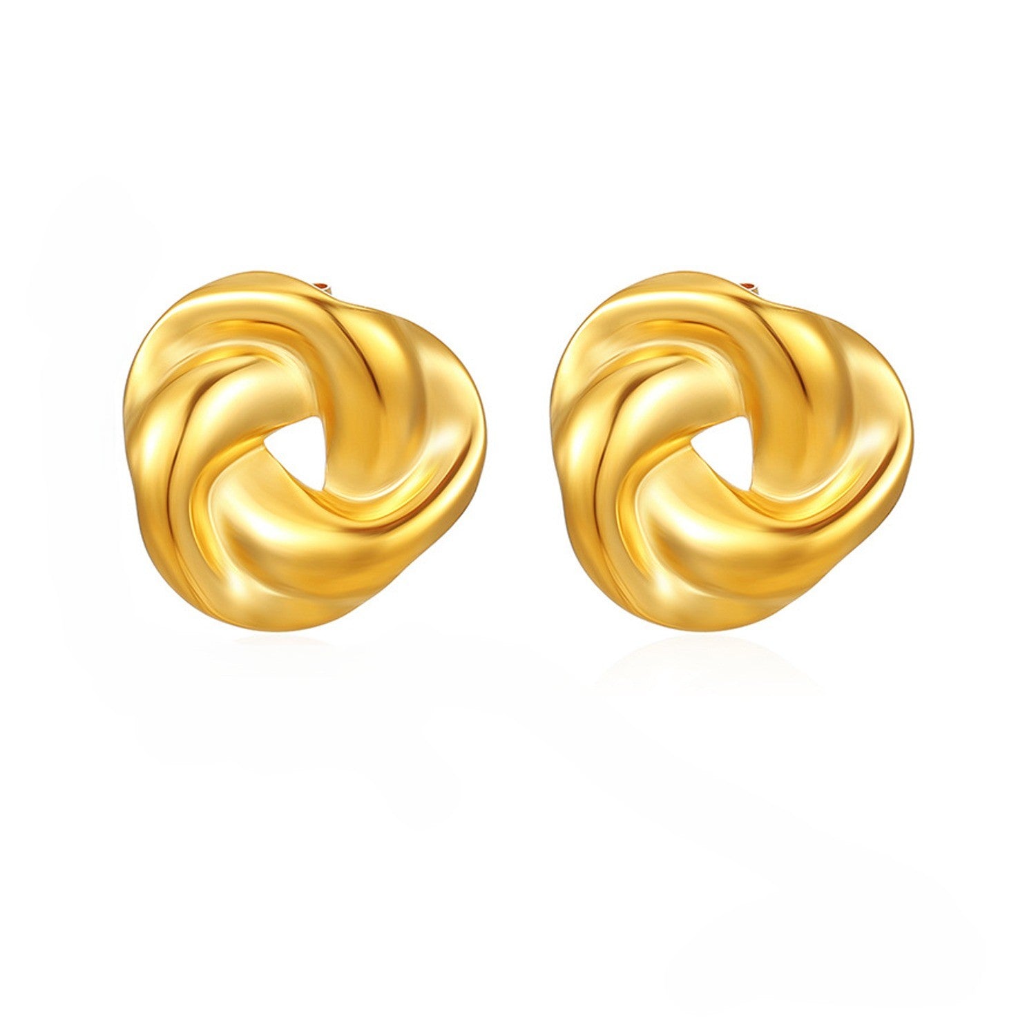 AURA Twist Gold Stud Earring – single earring in sculptural interwoven design on dark cylindrical surface