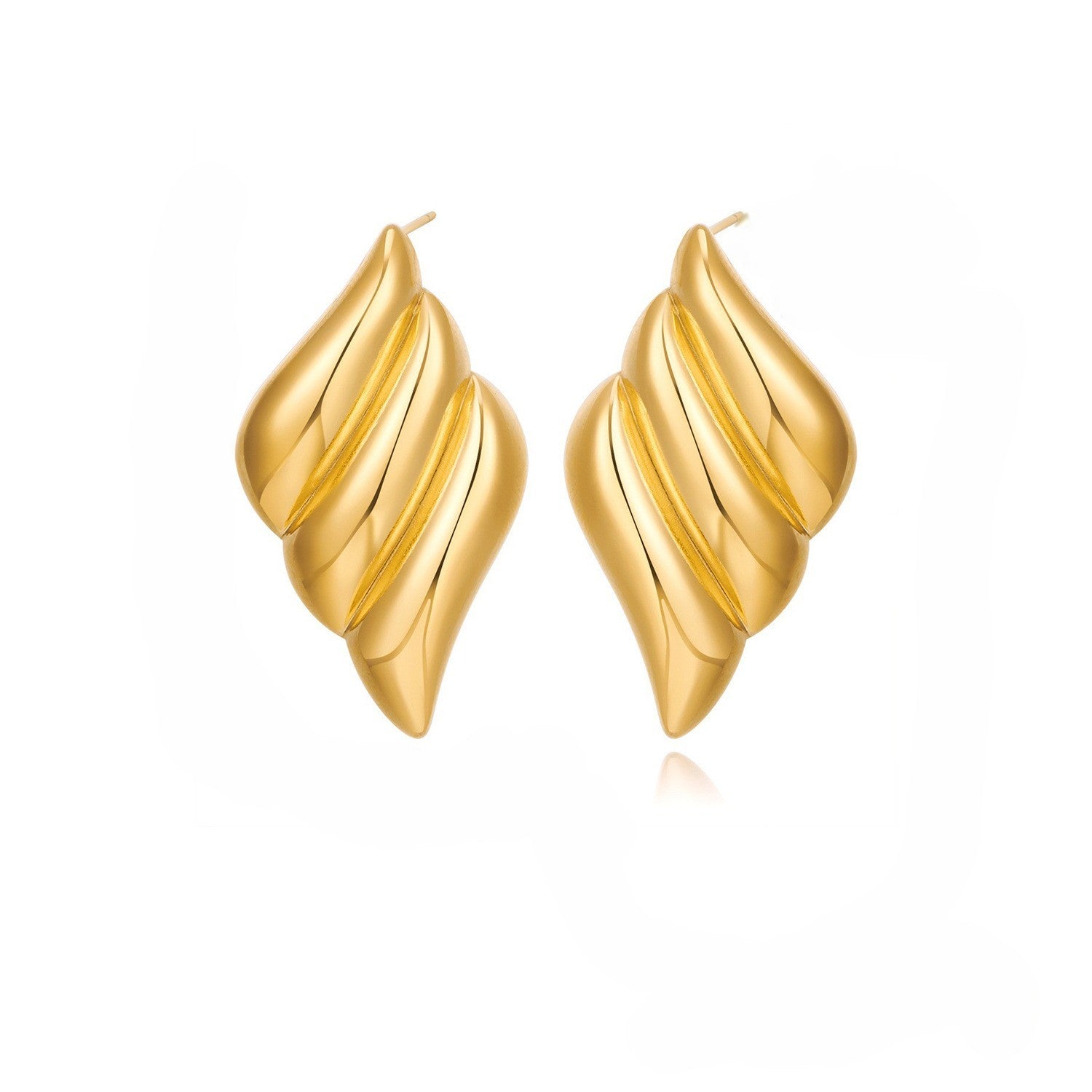 Gold leaf-shaped earring on white background | Lavish Jewels