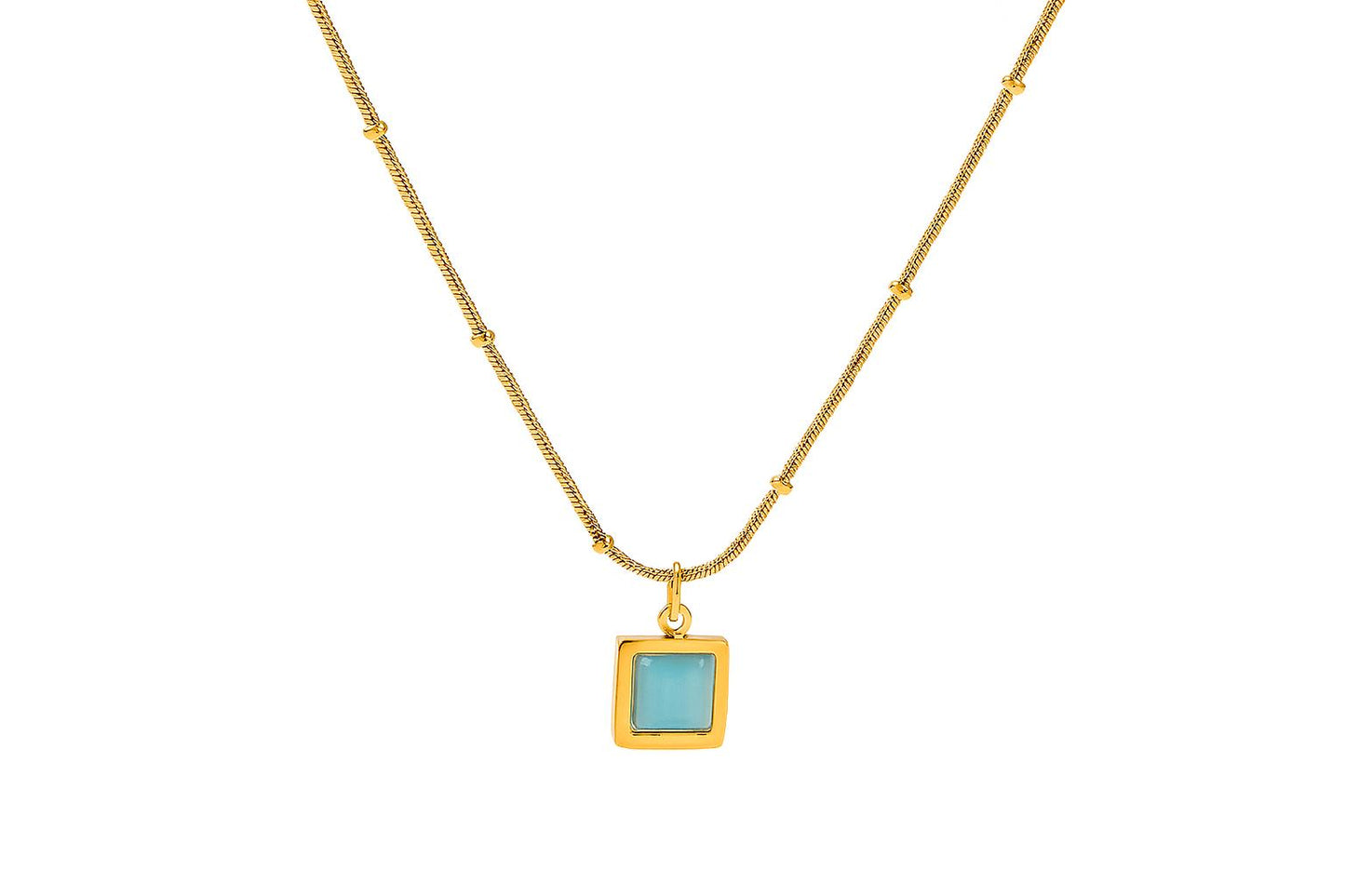 SOLVINA Necklace with square blue stone pendant in 18K PVD gold plating
