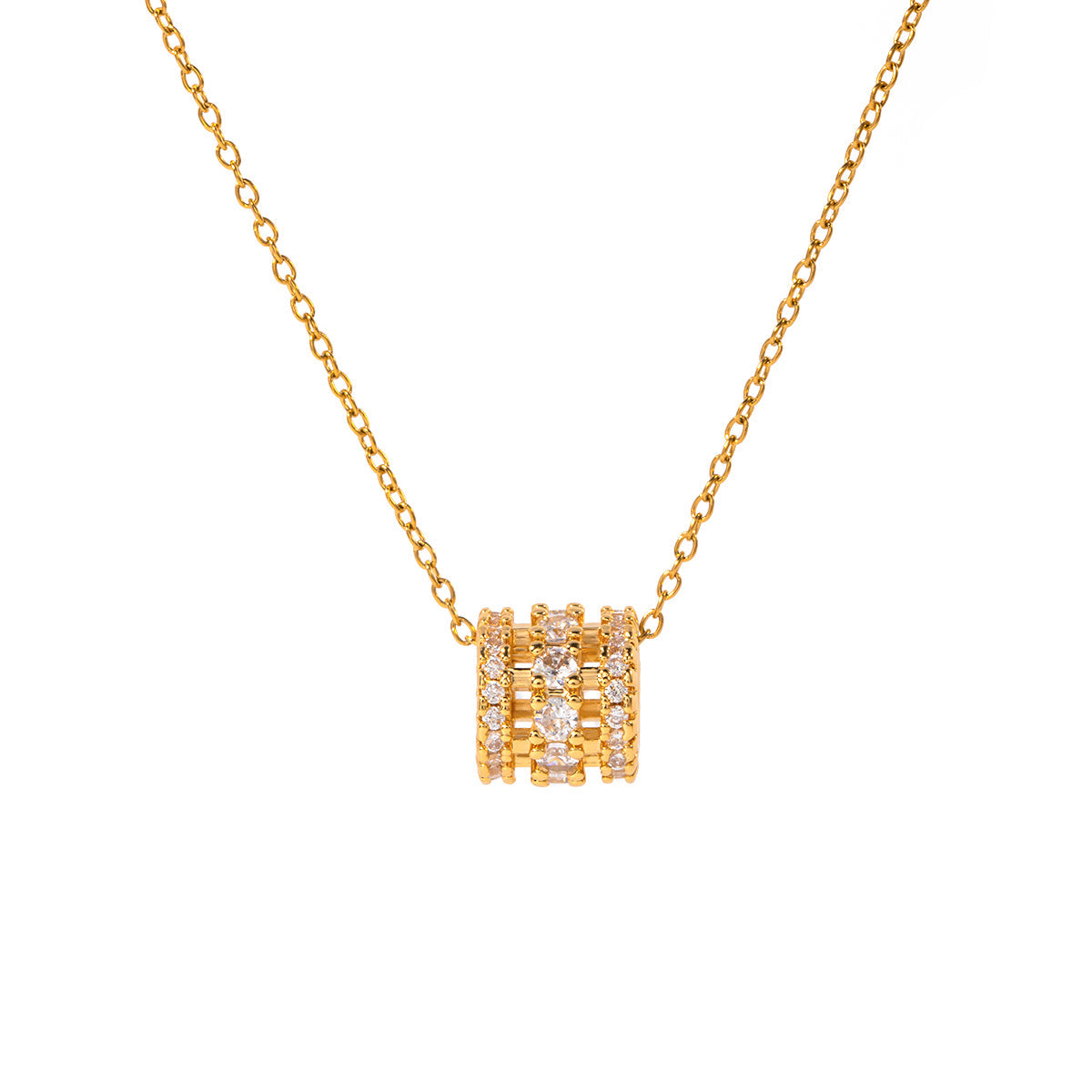  EVALINA Gold Necklace with cubic zirconia barrel pendant – white background