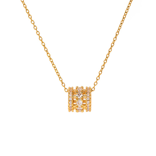  EVALINA Gold Necklace with cubic zirconia barrel pendant – white background