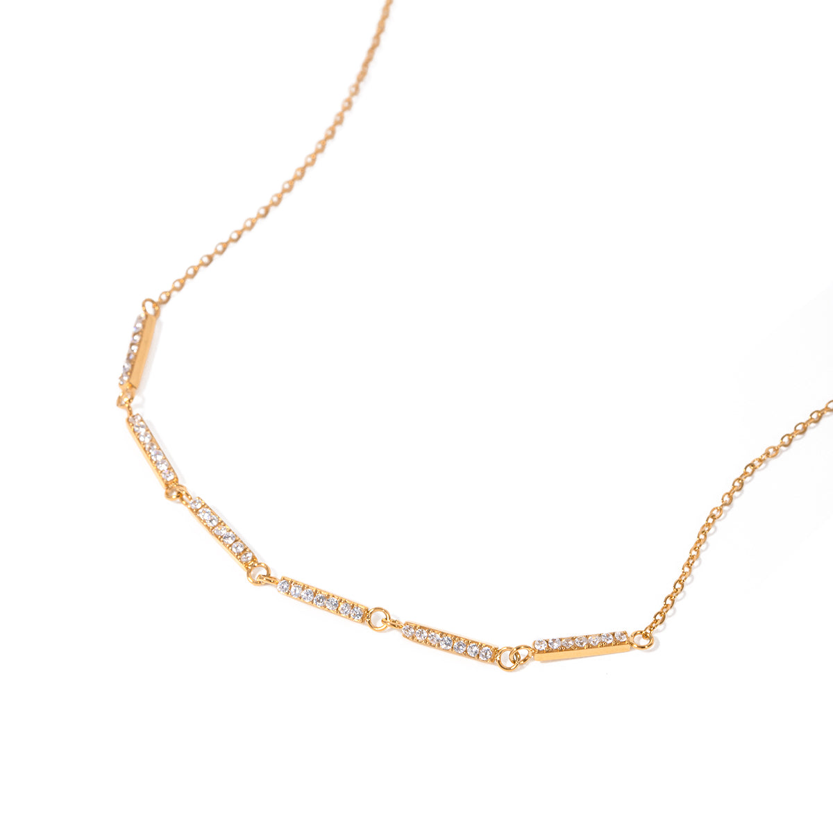 GOLVINA Gold Necklace with cubic zirconia bar link design – white background