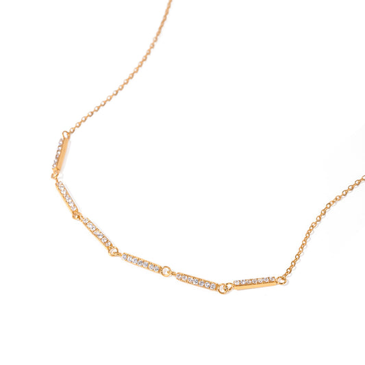 GOLVINA Gold Necklace with cubic zirconia bar link design – white background
