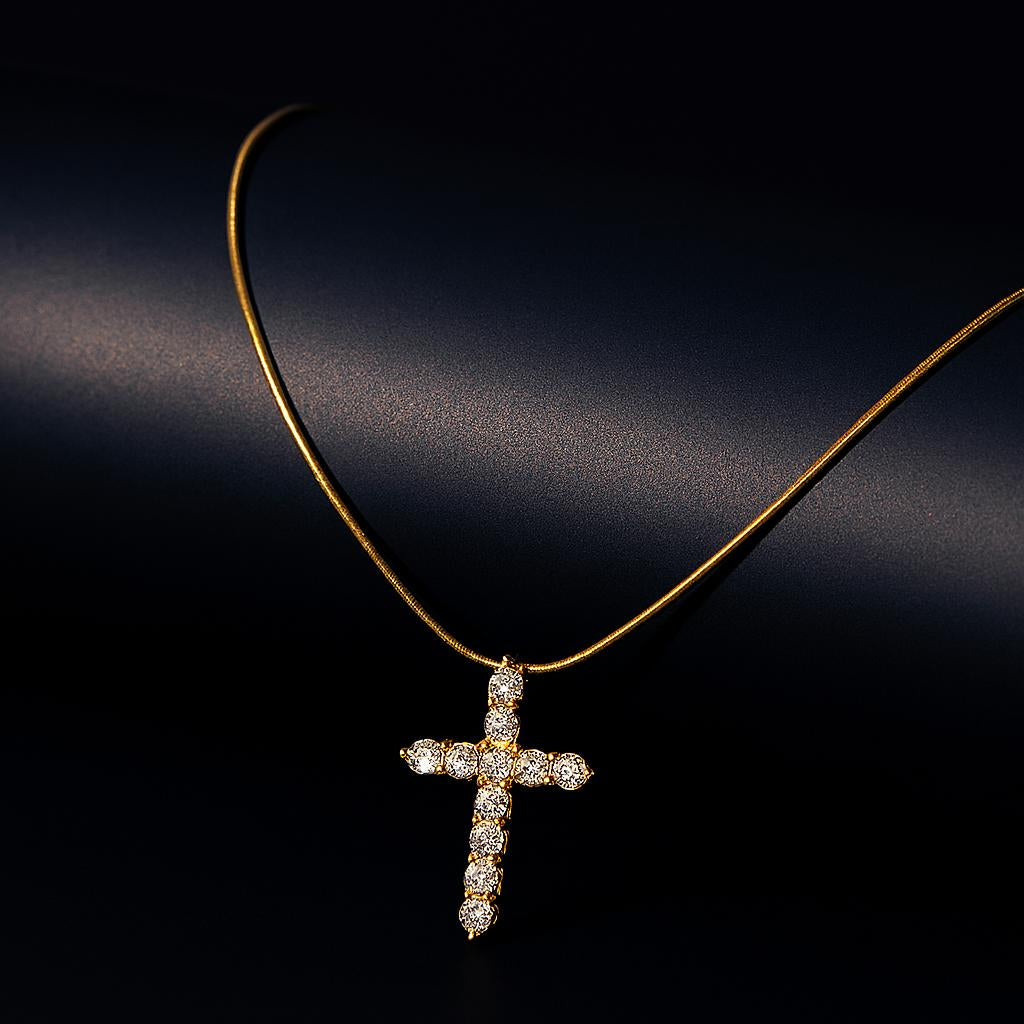 OPALEE Gold Necklace with cubic zirconia cross pendant – dark display background