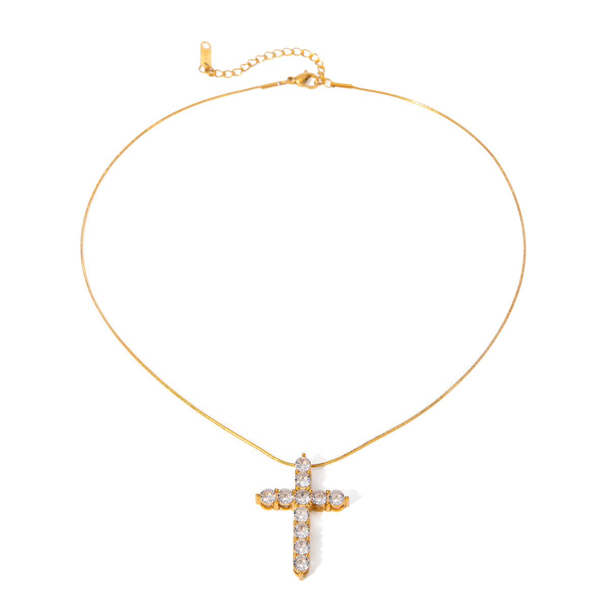 OPALEE Gold Necklace with cubic zirconia cross pendant – white background