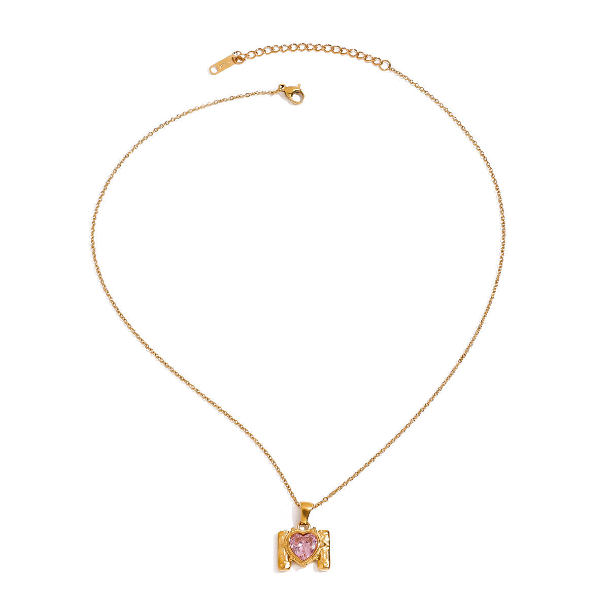 Pax Gold Necklace – gold chain with pink heart zircon pendant on white background
