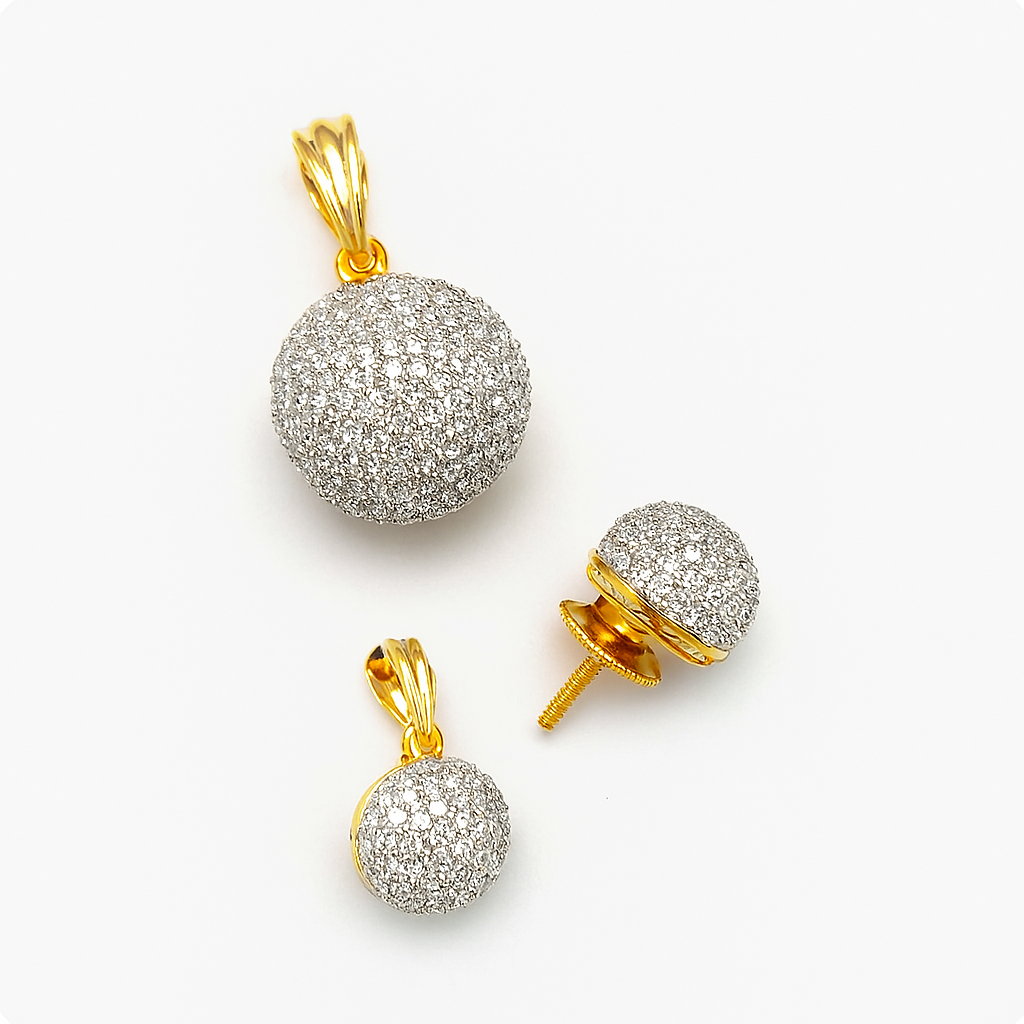 Micro Setting AD Pendant Golden Set – gold-plated with micro-set AD stones on white background