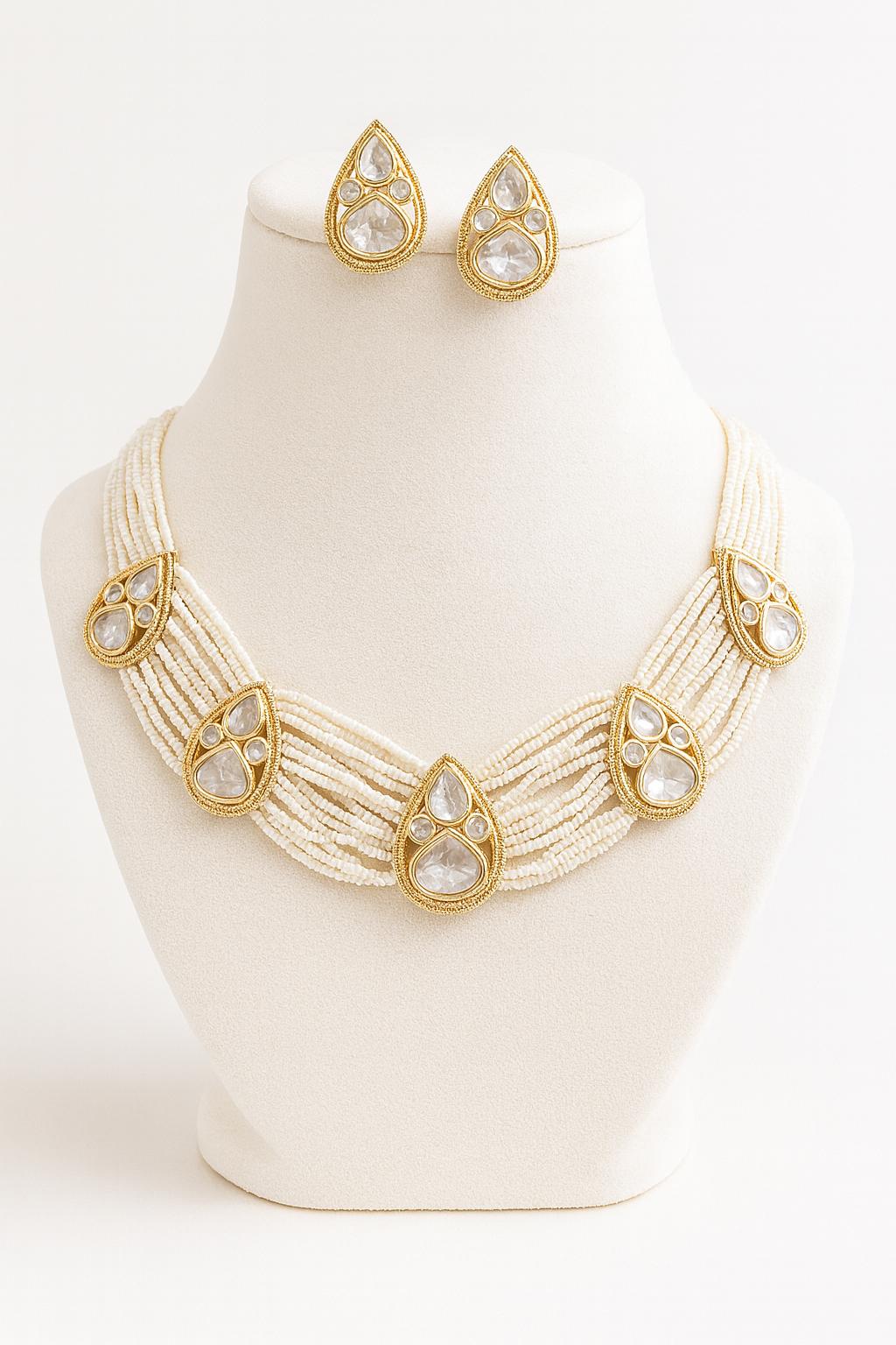 Front-facing image of Bianca necklace set on white display bust
