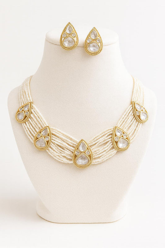 Front-facing image of Bianca necklace set on white display bust