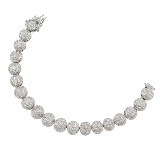 White CZ charm bracelet in silver finish with round American diamond-style stones, lightweight and elegant for festive or everyday wear.