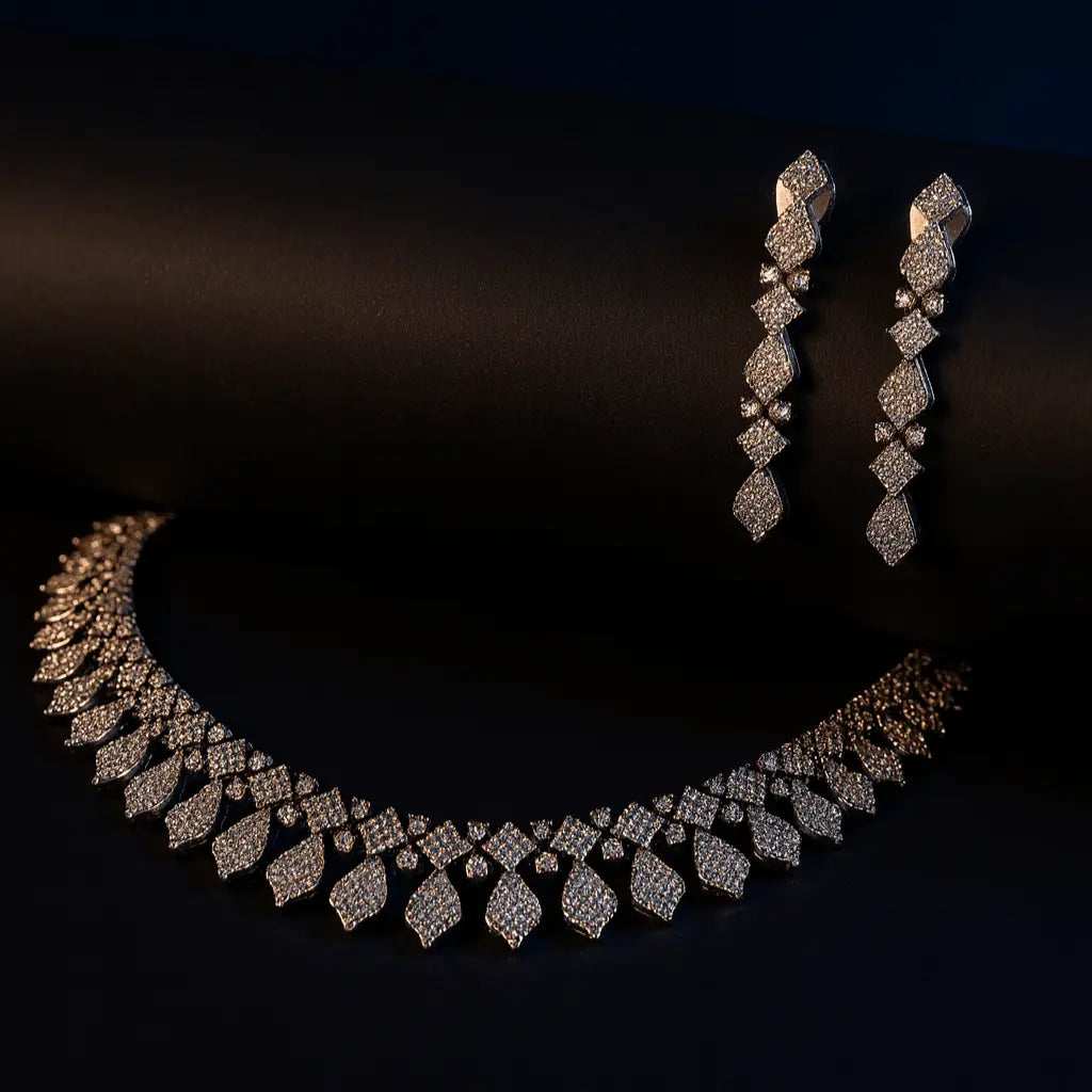 Angelo – Delicate AD Necklace with Trio Plating Options - LAVISH JEWELSAngelo – Delicate AD Necklace with Trio Plating Options