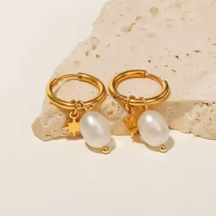 AURALIA PEARL HOOP EARRINGS - LAVISH JEWELS18k PVD GOLD EARRING