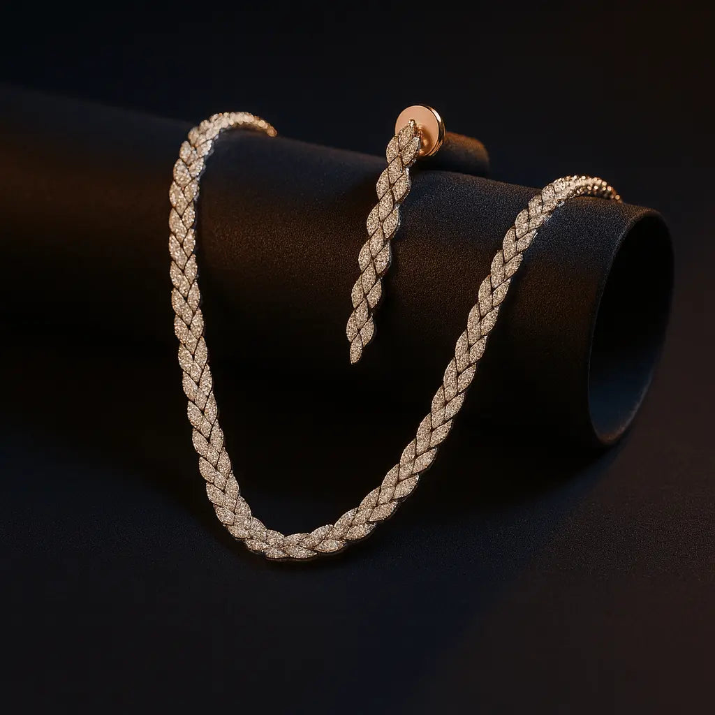 Baci AD Necklace Set - LAVISH JEWELSBaci AD Necklace Set – Silver Finish, Adjustable, Delicate Charm Design | Lavish Jewels