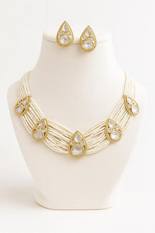 Bianca – Pearl Kundan Necklace Set - LAVISH JEWELSBianca – Pearl Kundan Necklace Set | Lavish Jewels