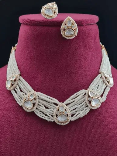 Bianca – Pearl Kundan Necklace Set - LAVISH JEWELSBianca – Pearl Kundan Necklace Set | Lavish Jewels
