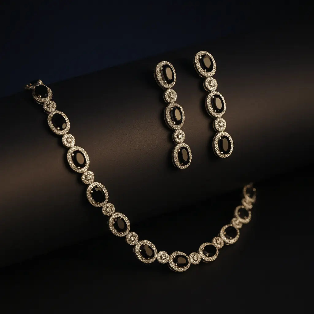 Cielo – Elegant Black CZ Necklace Set - LAVISH JEWELSCielo – Elegant Black CZ Necklace Set
