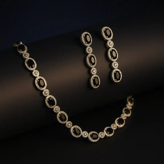 Cielo – Elegant Black CZ Necklace Set - LAVISH JEWELSCielo – Elegant Black CZ Necklace Set