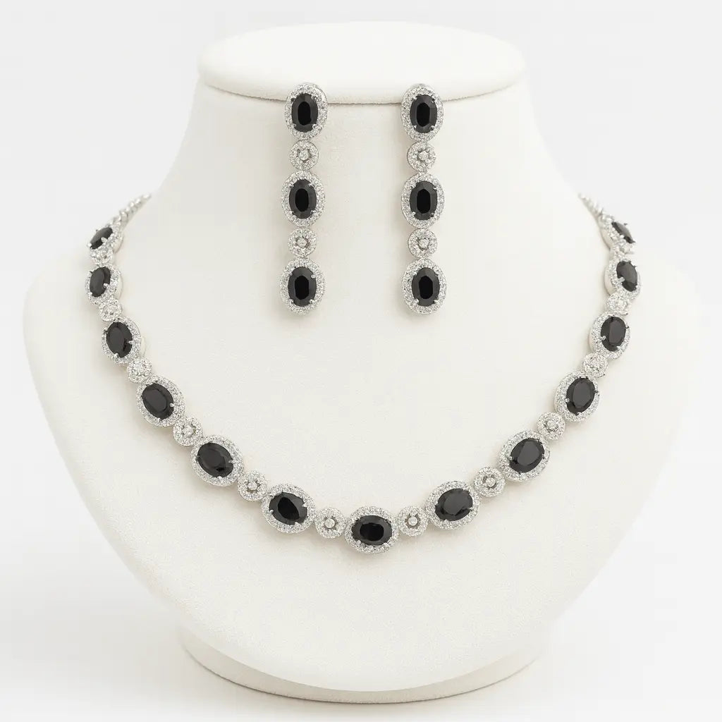 Cielo – Elegant Black CZ Necklace Set - LAVISH JEWELSCielo – Elegant Black CZ Necklace Set