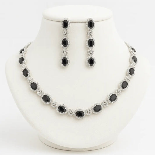 Cielo – Elegant Black CZ Necklace Set - LAVISH JEWELSCielo – Elegant Black CZ Necklace Set