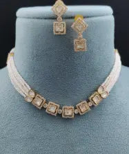 Dolce – Pearl Kundan Necklace Set with GP White Plating - LAVISH JEWELSDolce – Pearl Kundan Necklace Set with GP White Plating