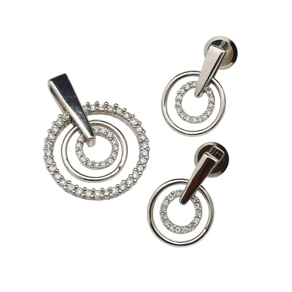 Elegant CZ Pendant Set – Rhodium - Plated Brass with Sparkling White Cubic Zirconia - LAVISH JEWELSPendant Sets