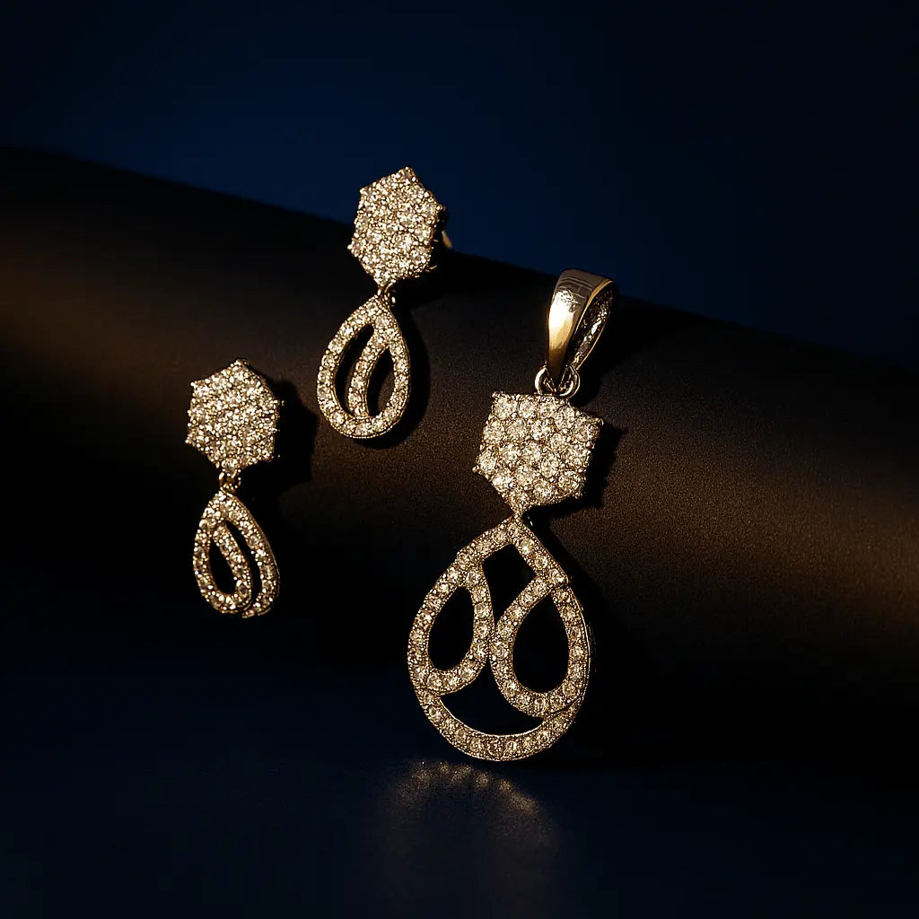 Elegant CZ Silver Pendant Set (No Chain) – Rhodium - Plated Brass Jewellery with Matching Earrings - LAVISH JEWELS