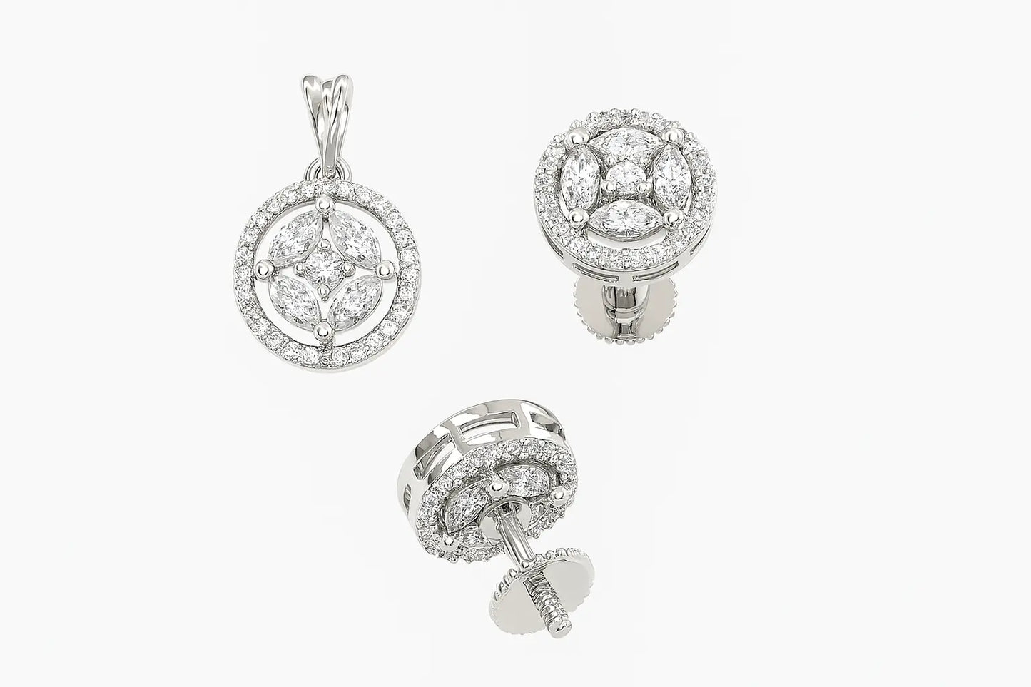 Exclusive CZ White Pendant Set (No Chain) – Rhodium - Plated Brass Jewellery with Matching Earrings - LAVISH JEWELS