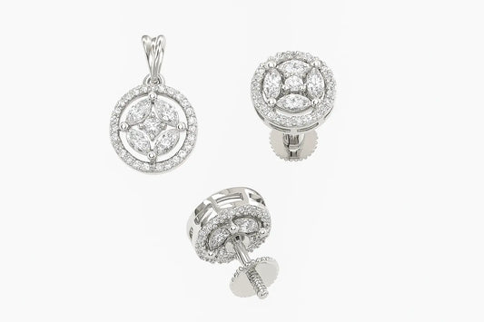 Exclusive CZ White Pendant Set (No Chain) – Rhodium - Plated Brass Jewellery with Matching Earrings - LAVISH JEWELS